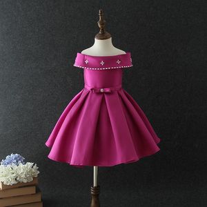 Vestidos de festa de aniversário para meninas, venda quente de vestidos indiano e paquistão, roxo, de cetim para crianças, 3 anos de idade - Product Image 2