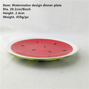 Piring Makan Malam Kreatif Dicat Tangan Desain Bentuk Semangka Keramik