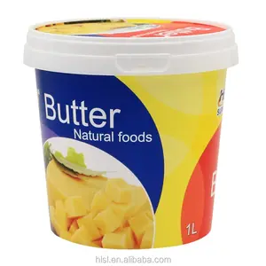Recipientes plásticos do balde da margarina redonda, manteiga de peanut com tampas plásticas reciclando símbolos