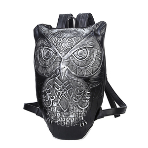 Tas Punggung Hewan 3d Remaja, Ransel Kulit PU Burung Hantu Modis Punk