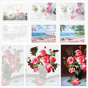 Peinture par numéros DIY Fleurs d'Europe, peinture acrylique <span class=keywords><strong>sur</strong></span> <span class=keywords><strong>toile</strong></span> polyester 40x50cm, encadrée/sans cadre, décoration murale pour la maison - Product Image 2