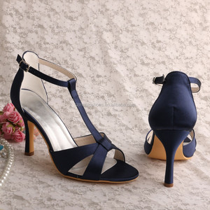 Wedopus-Zapatos de noche personalizados de tacón y color azul marino, sandalias de satén, zapatos de fiesta de tacón alto, 9cm - Product Image 4