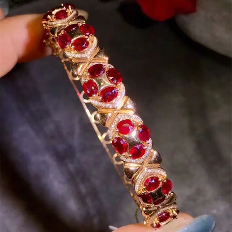 인도 전통 스타일 신부 보석 웨딩 쥬얼리 18k 골드 남아프리카 다이아몬드 8.3ct 천연 비둘기 혈액 붉은 루비 팔찌