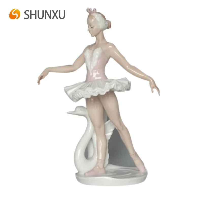 Wholesale Elegant Ballet DancerでSwan Statue Resin Dance Theme Sculpture Pink