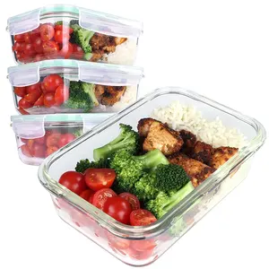 Boîte à lunch en verre borosilicate, stockage de 1 litres conteneur en verre Rectangle avec couvercles transparents