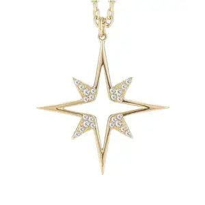 Gemella otto stella a punta zirconia gioielli in oro 925 argento diamante lunga catena stella starburst collana vero oro