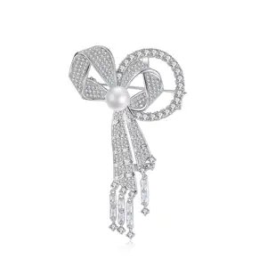 Luotemi Sprankelende Cz Fijne Sieraden Vintage Parel Pin Grote Strass Ontwerper Vrouw Zirkoon Broche Luxe