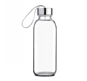 Bouteille en verre portable vide de 10oz avec couvercle en acier inoxydable sac de voyage récipient à eau en verre avec couvercle à vis vente en gros