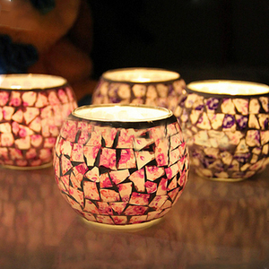 Mescente antico di goccia di cristallo di vetro mosaico candela titolari - Product Image 2