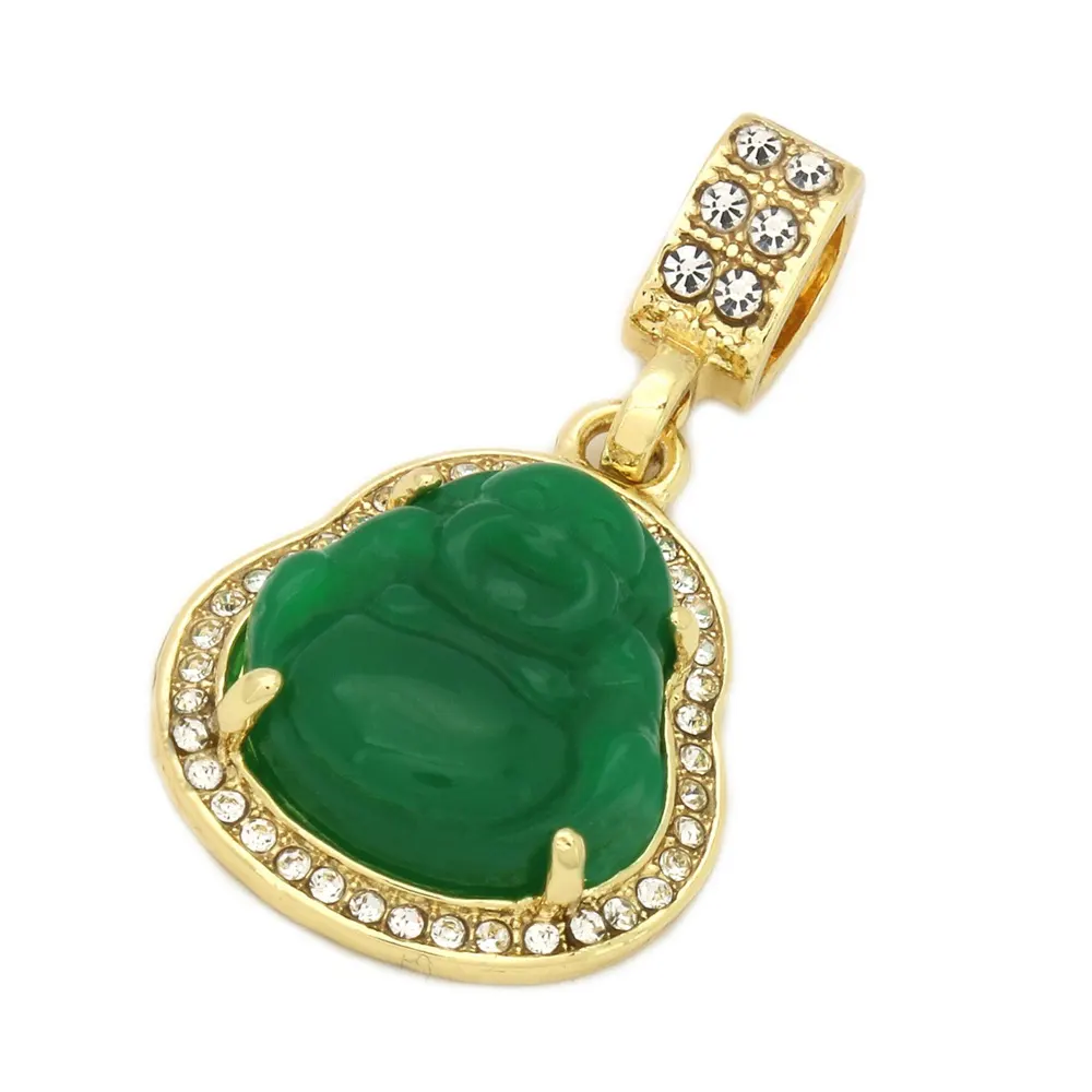 Newest Trend Gold Inlay with Jade Buddha Pendant Laughing for Men and Women