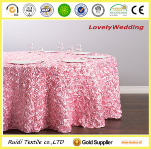 100% <span class=keywords><strong>Polyester</strong></span> Giá Rẻ Tăng Vòng Khăn Trải Bàn Hoa Hồng Satin Bảng Vải - Product Image 2