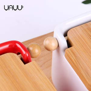 Товары для дома, плоская белая керамическая деревянная крышка, кухонная канистра с ложкой - Product Image 5