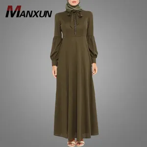 Düz özel fas Kaftan islam giyim toptan standı yaka kadın müslüman elbise rahat endonezya Abaya ilmek ile