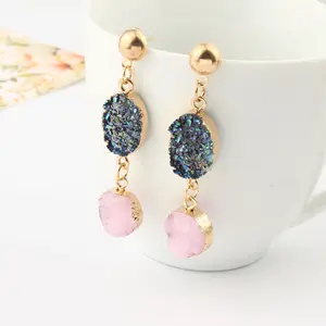 Anting-Anting Resin Druzy Anting-Anting Pengantin Pernikahan Merah Muda