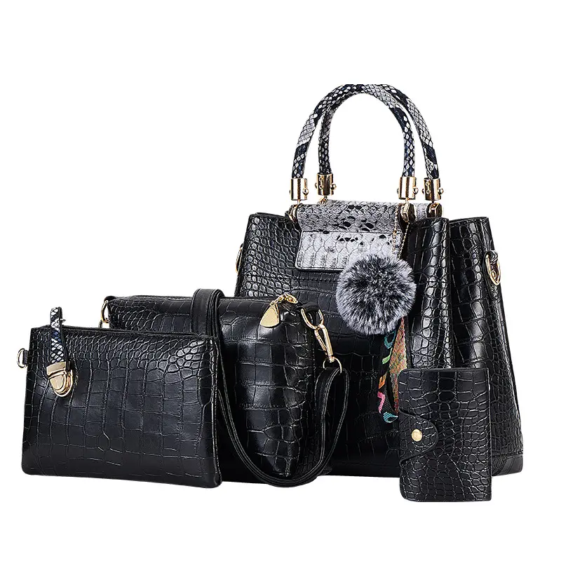 Bolsa feminina estilo 4 peças, conjunto de bolsas multiuso, 2019, atacado, elegante, bolsas com borla, decoração
