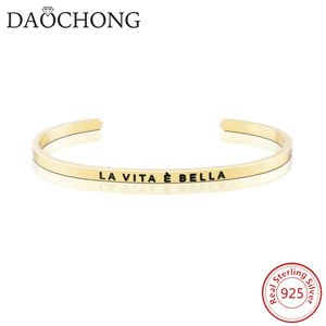 Nuovo Bracciale dal Design Minimalista, Vendita all'Ingrosso dalla Cina, Bracciale Rigido '<span class=keywords><strong>La</strong></span> Vita è <span class=keywords><strong>Bella</strong></span>' in Argento Sterling Classico - Product Image 2