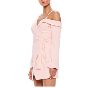 <span class=keywords><strong>De</strong></span> manga larga <span class=keywords><strong>de</strong></span> mujer desnuda Sexy un hombro smoking Mini <span class=keywords><strong>vestido</strong></span> rosa vestidos <span class=keywords><strong>de</strong></span> las mujeres - Product Image 3