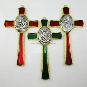 Pingente de cruz cristão grande, 4.5 polegadas, coração sacrado de maria pope franceis
