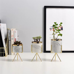 Indoor moderne Wohnkultur Ornament grün leben Sukkulenten Mini Marmor Keramik Töpfe mit Goldst änder - Product Image 2