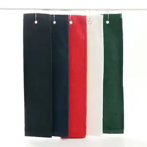 Serviette de balle de golf en coton noir vert bleu blanc personnalisé en gros en vrac logo brodé à trois plis de couleur unie