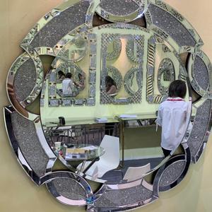 Miroir décoratif en verre et <span class=keywords><strong>bois</strong></span> de style <span class=keywords><strong>Art</strong></span> déco avec éclairage LED pour montage mural - Product Image 1