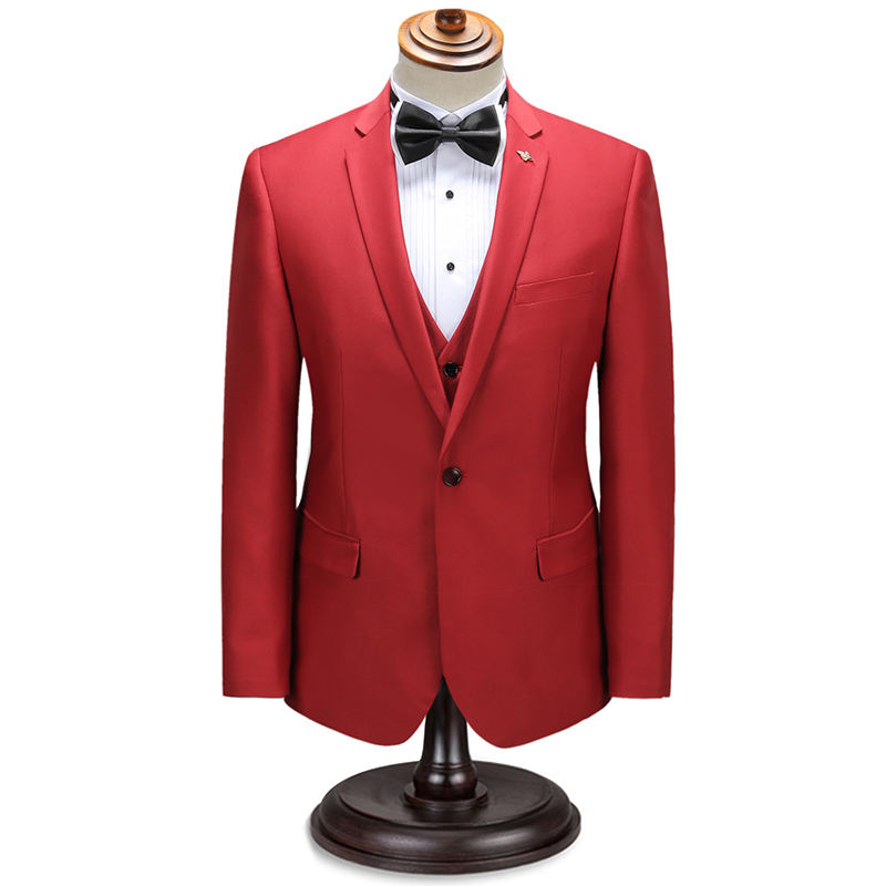 Traje ajustado de piezas para hombre, abrigo, pantalón, Rojo