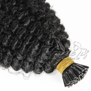 Vmae Factory Directly Natural Black 4A 4B 4C Afro Curly 100g Yaki Hair Extension Prebonded I tip Stick Virgin Human Extensions