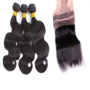 Virgen al por mayor pelo humano indio barato naturaleza color 360 LACE frontal cierre con bundles - Product Image 1
