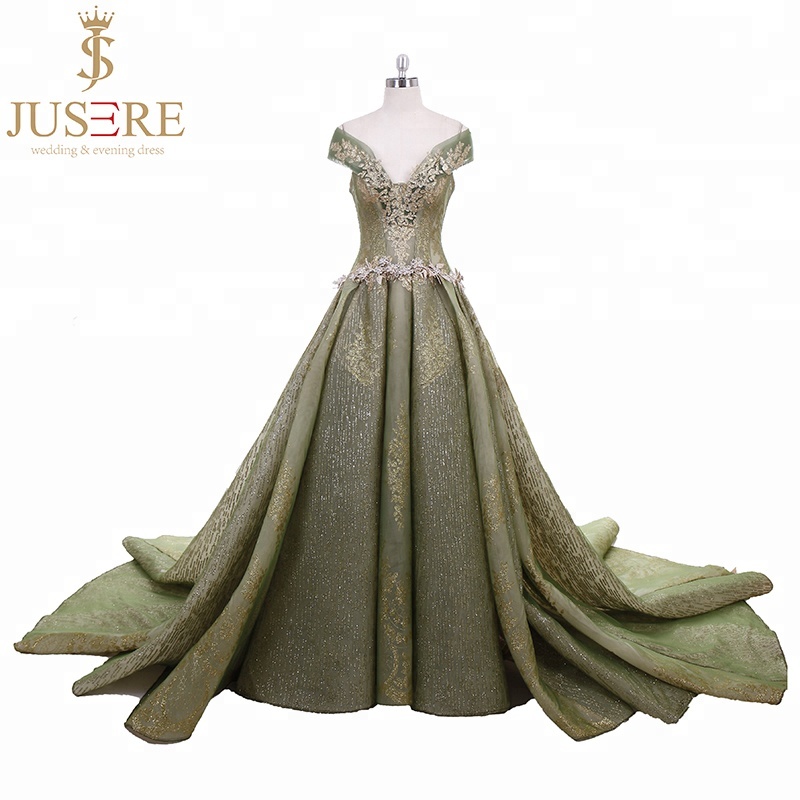 navy blue dress for baby girl Emerald Green Wedding Gown With Gold Lace main image 1