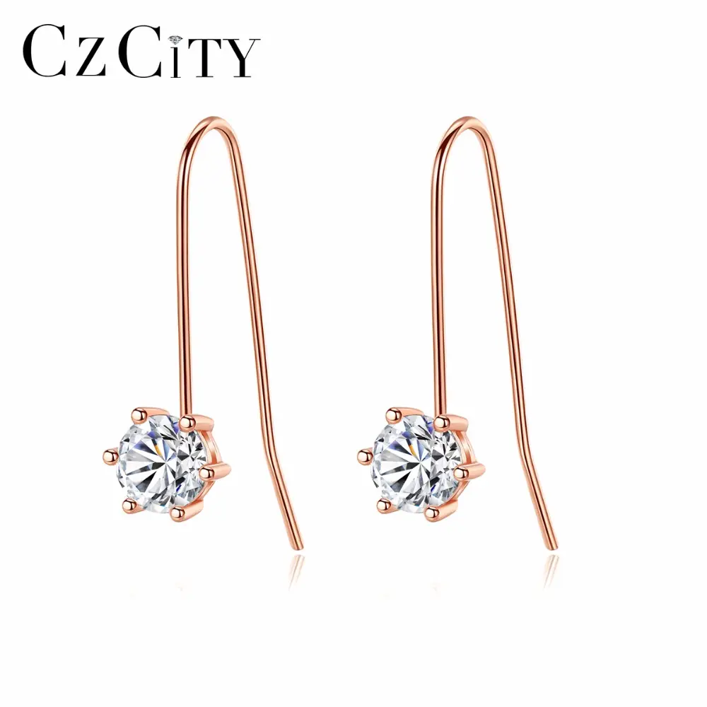 CZCITY New Fashion Charm Rose Gold Color Hook 925 Silver Stud Earring Mounting Clear Fancy CZ Crystal Earrings For Women