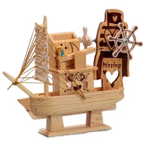 Creative boat-shaped windmill music box Personalized student gifts simple wooden desk ornaments