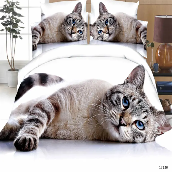 3D बिल्ली शांत पशु मुद्रण पॉलिएस्टर कपड़े बिस्तर सेट घर दिलासा बिस्तर सेट के लिए 100 पॉलिएस्टर बुना कपड़े