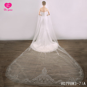 V0798W3-7IA कैथेड्रल लंबाई भारी बेडेड ब्राइडल घूंघट विलासिता - Product Image 1