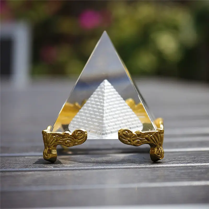 H & D Energy Healing-<span class=keywords><strong>pirámide</strong></span> de cristal transparente con soporte dorado, figuritas egipcias de egipto, miniaturas, adornos