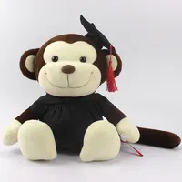 Regalo di laurea farcito animale giocattolo, peluche seduta scimmia con cappello doctorial