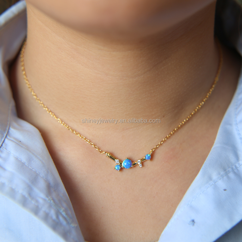 2023 New Arrive gold plated blue fire opal delicate minimalist chain 20 grams gold necklace designs