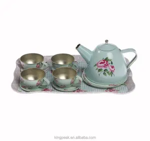 Hot Selling Kids Mooie Tin Picknick Thee Set Onbreekbaar Kinderen Pretend Thee Set Metalen Thee Set Speelgoed