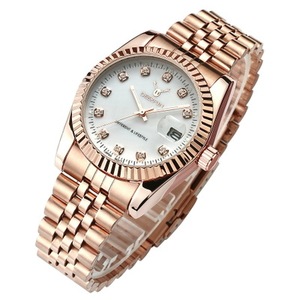 Montre <span class=keywords><strong>femme</strong></span> DEERFUN 3876 en or, <span class=keywords><strong>lunette</strong></span> rotative, verre saphir, bracelet en acier inoxydable, étanche, quartz. - Product Image 1