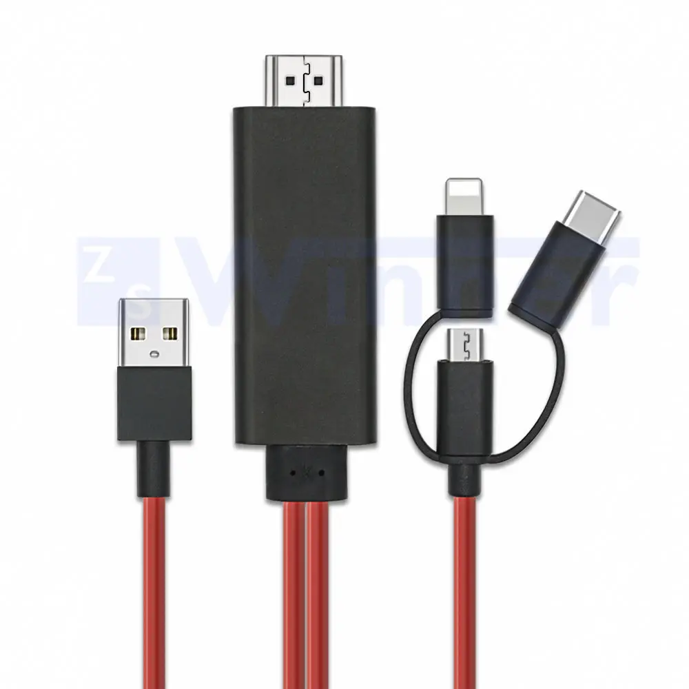 3 in 1 USB-C / Micro USB phone to HDMI Cable , Mirror Mobile Phone Screen to TV / Projector / Monitor