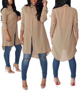 Camicetta in Chiffon da <span class=keywords><strong>donna</strong></span> <span class=keywords><strong>taglie</strong></span> <span class=keywords><strong>forti</strong></span> stile ciano verde kaki a maniche lunghe top Boyfriend Casual con bottoni Cardigan in Chiffon camicetta Pullover camicia - Product Image 1