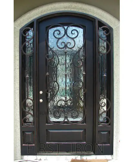 Классический кованый железный однодверный дизайн, кованые низкие е кованые железные двери с работоспособными стеклянными окнами