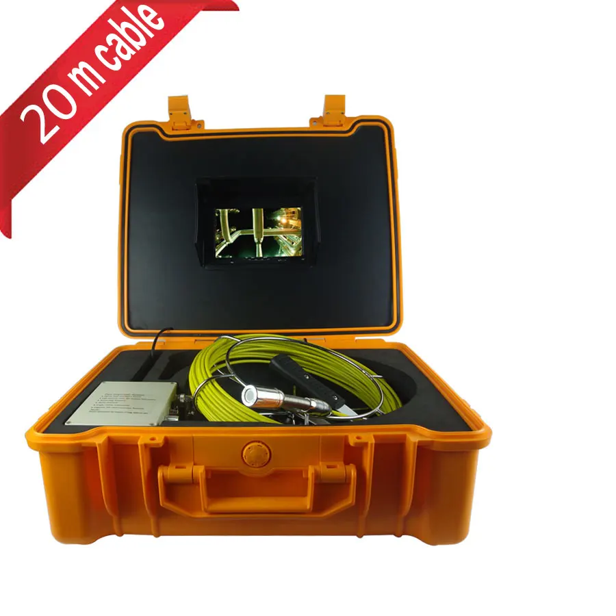 Push Rod Industri Endoskopi 7 "LCD Monitor 20M Kabel Handheld Drain Pipa Saluran Pembuangan Pemeriksaan Sistem Kamera dengan 23MM Kepala Kamera