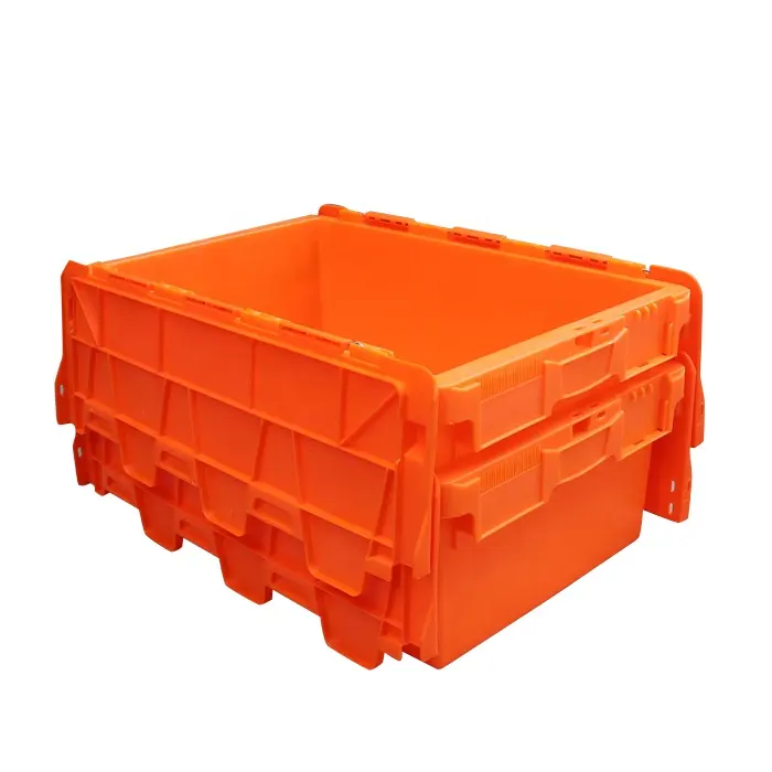 QS Custom Size Small Plastic Storage Turnover Post Bins Nest Industrial Stack Transport Plastic Moving Crate Tote Attached Lid
