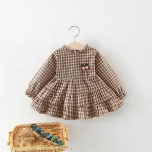 Checked cherry little children 1-3 years korean baby girl daily wear gown dress