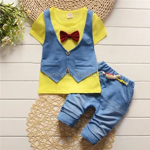 Fabriek Direct Groothandel 3 Stuks Baby Jongens Gentleman T-Shirt + Denim Broek Kleding Outfits Kinderkleding Sets