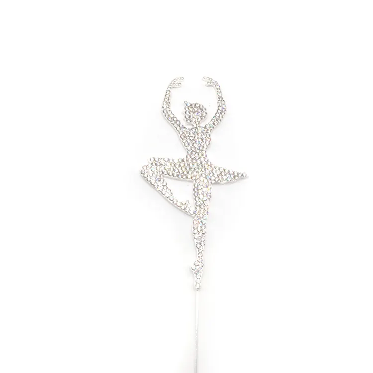 Cristal brilhante diamante brilhante, strass balerina bolo topper liga de prata strass balé dança decoração de bolo