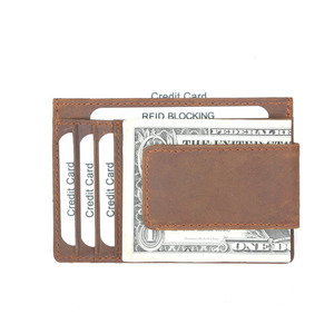 Vintage Genuine Leather Men Crazy Horse Credit Cards Holder Slim <strong>Wallet</strong> <strong>RFID</strong> Blocking Magnetic Money Clip - Product Image 5