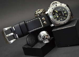 Cinturino <span class=keywords><strong>per</strong></span> <span class=keywords><strong>Orologio</strong></span> in Vera Pelle con Rivetti Stile Pilota in Nero e Marrone - Product Image 6
