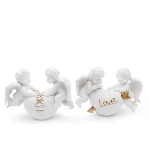 Presente do dia dos namorados, poliresina adorável casal cherub amor cupido anjo estatueta