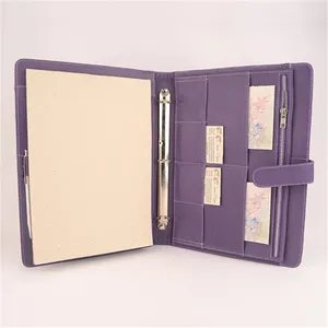 Lots of Pockets Purple A4 Leather Ring Binder Executive File Folder